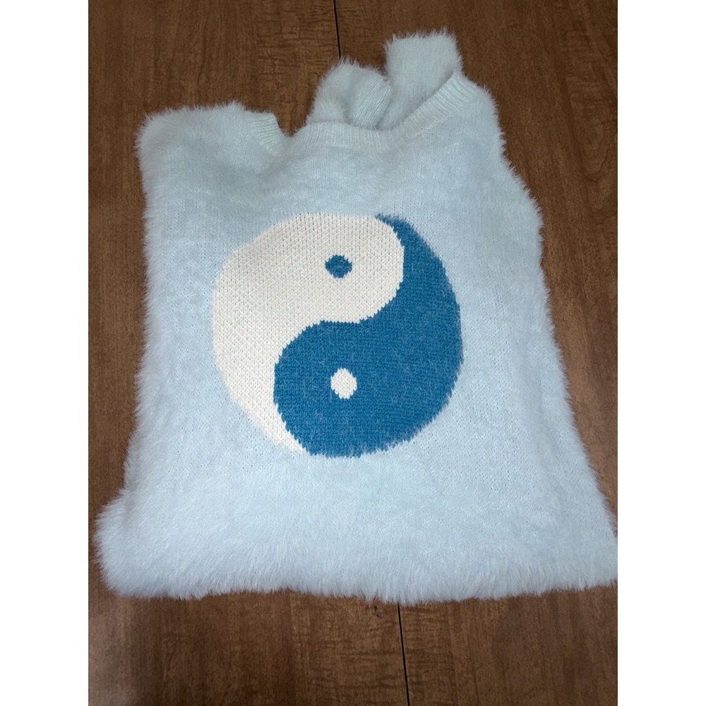 Fuzzy Blue Yin Yang Oversized Sweater Y2K Soft Grunge Large Light Blue